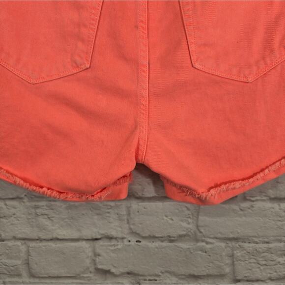 A J Brand Flamingo Neon Orange Pink Joanie Boy Fit Denim Shorts NWT Size 31 Fray - Picture 8 of 12